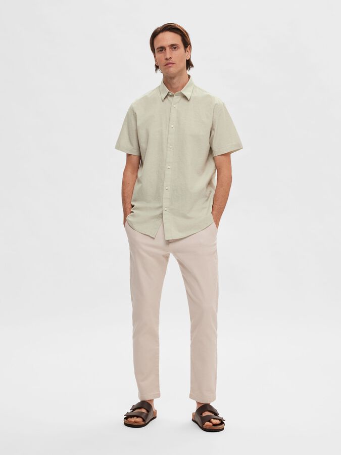 Linen Blend Regular Fit Short Sleeve Shirt Sage Green