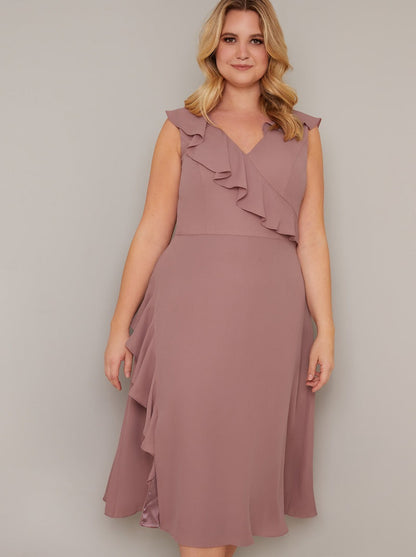 Frill Detail Midi Dress Pink