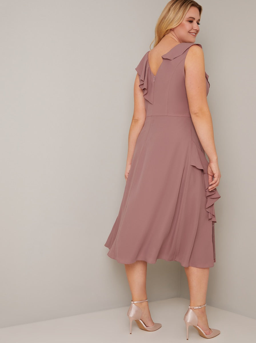 Frill Detail Midi Dress Pink