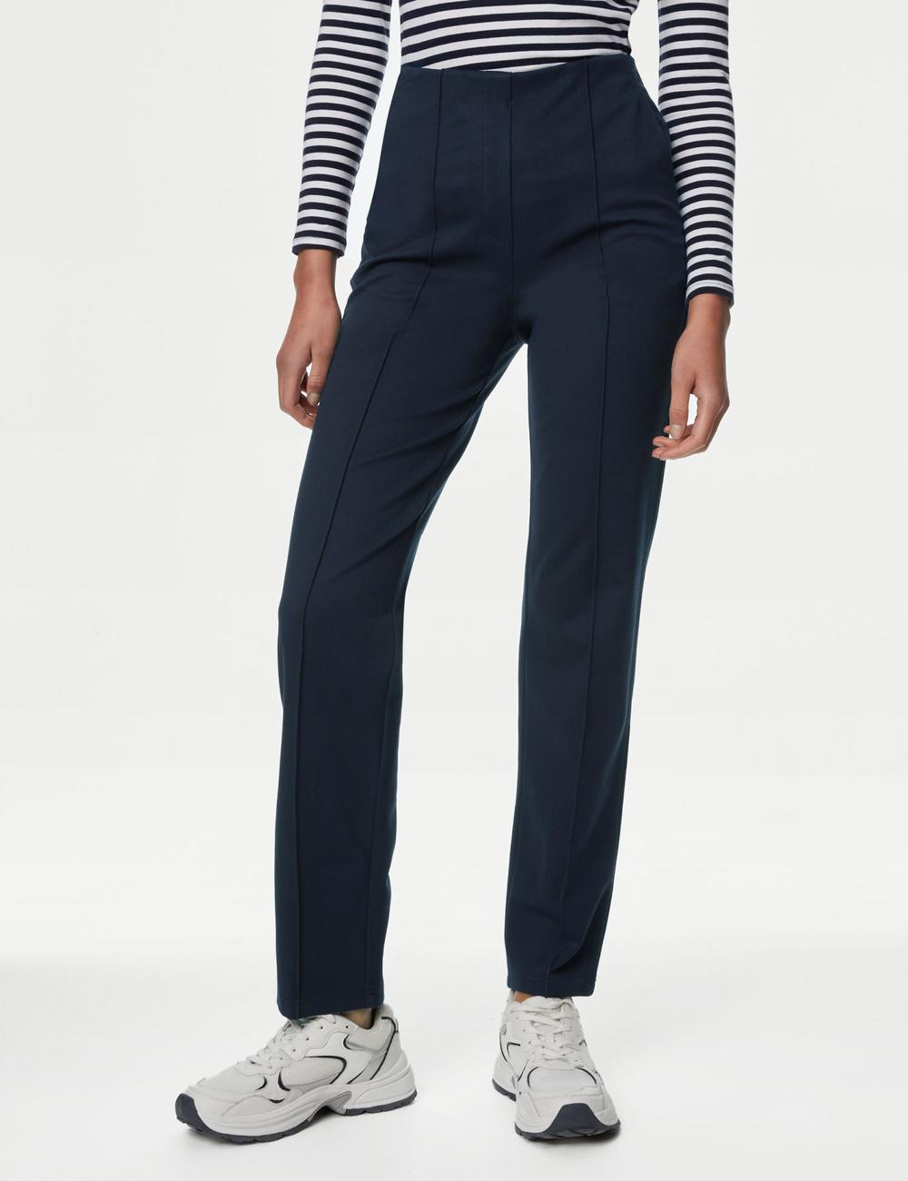 Jersey Twill Straight Leg Trousers Navy