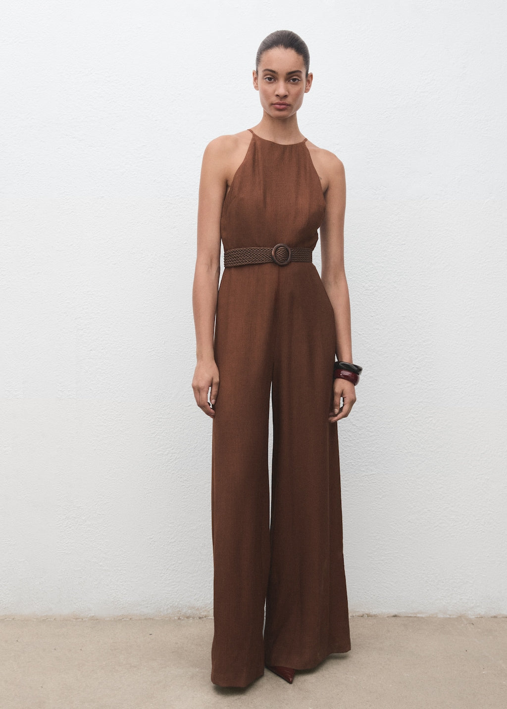 Mango Halter-Neck Jumpsuit With Belt - Brown