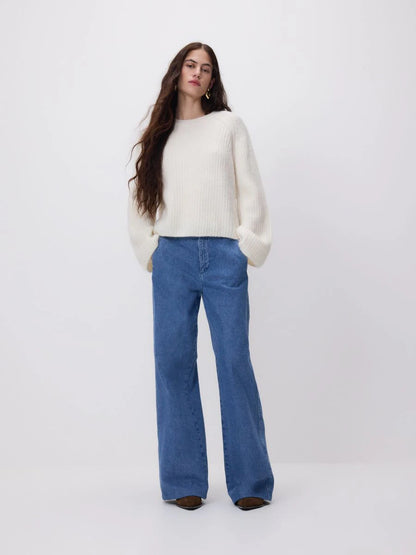High Waisted Wide Leg Denim Trouser