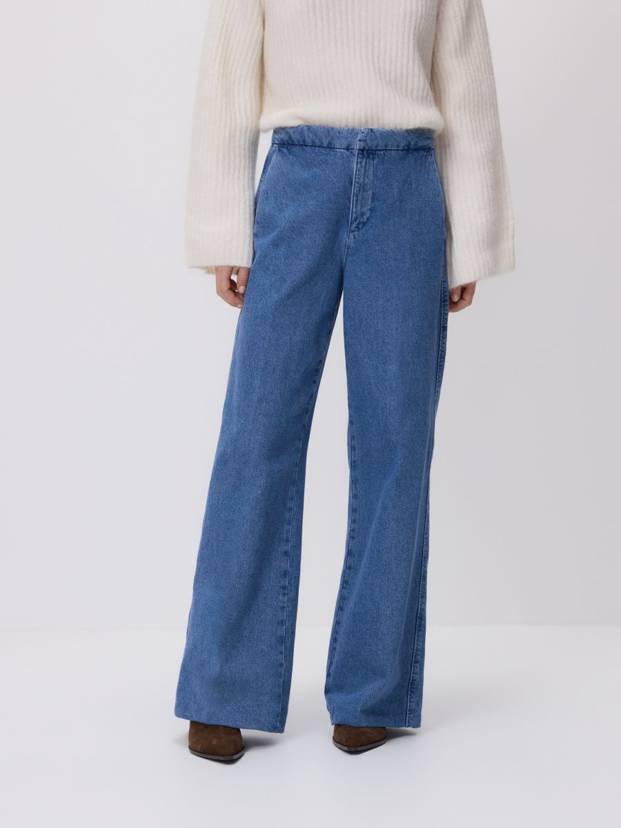 High Waisted Wide Leg Denim Trouser