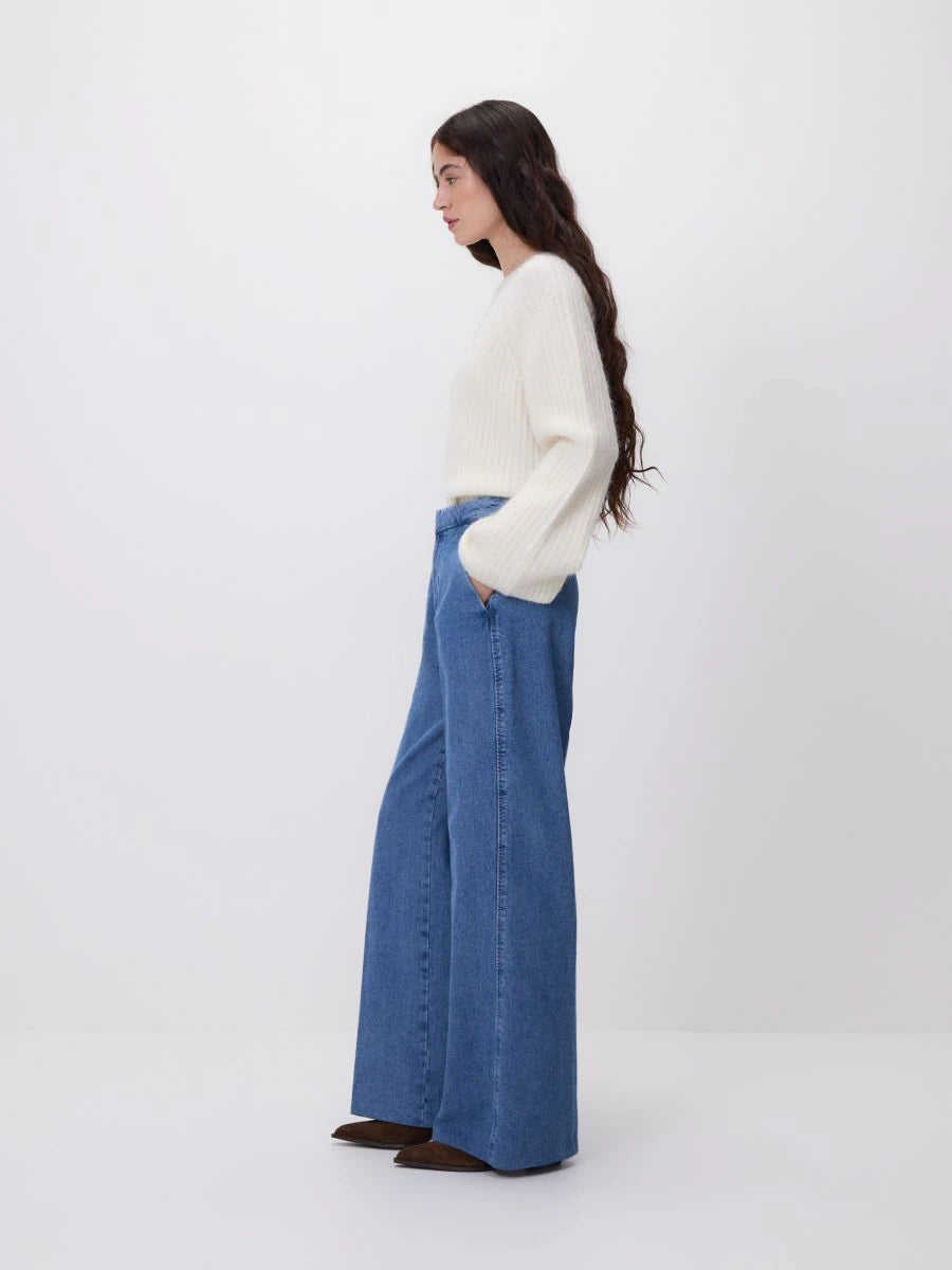 High Waisted Wide Leg Denim Trouser