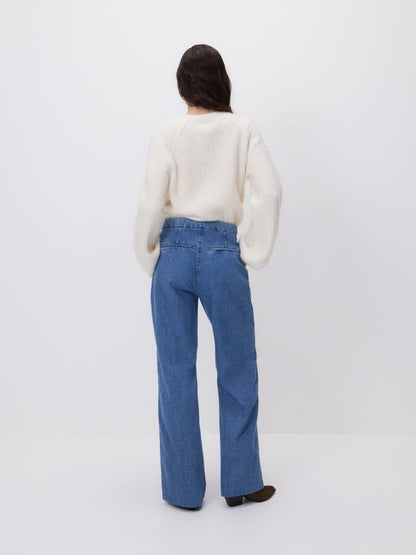High Waisted Wide Leg Denim Trouser