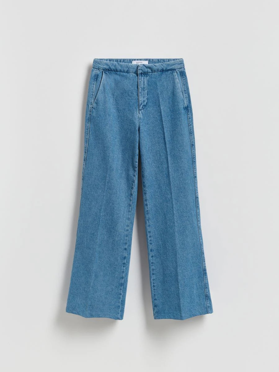 High Waisted Wide Leg Denim Trouser
