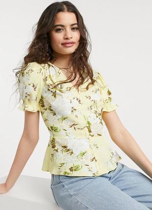 Yellow Rose Print Peplum Top