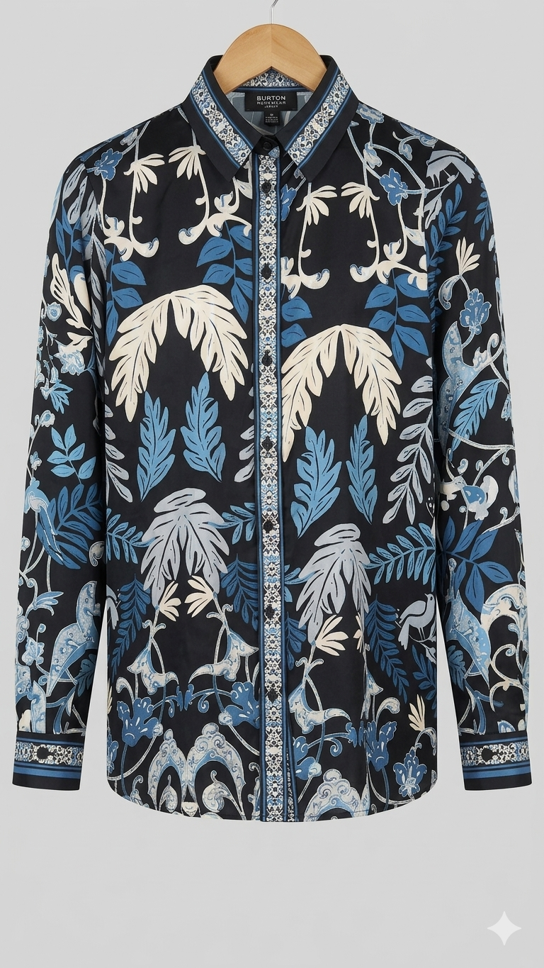 Blue / Black Scarft Print Shirt