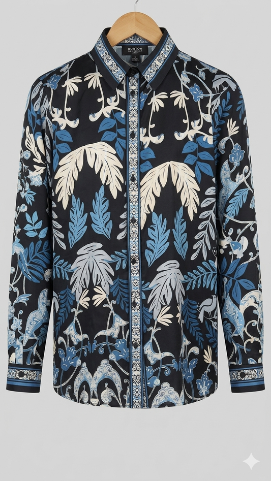 Blue / Black Scarft Print Shirt