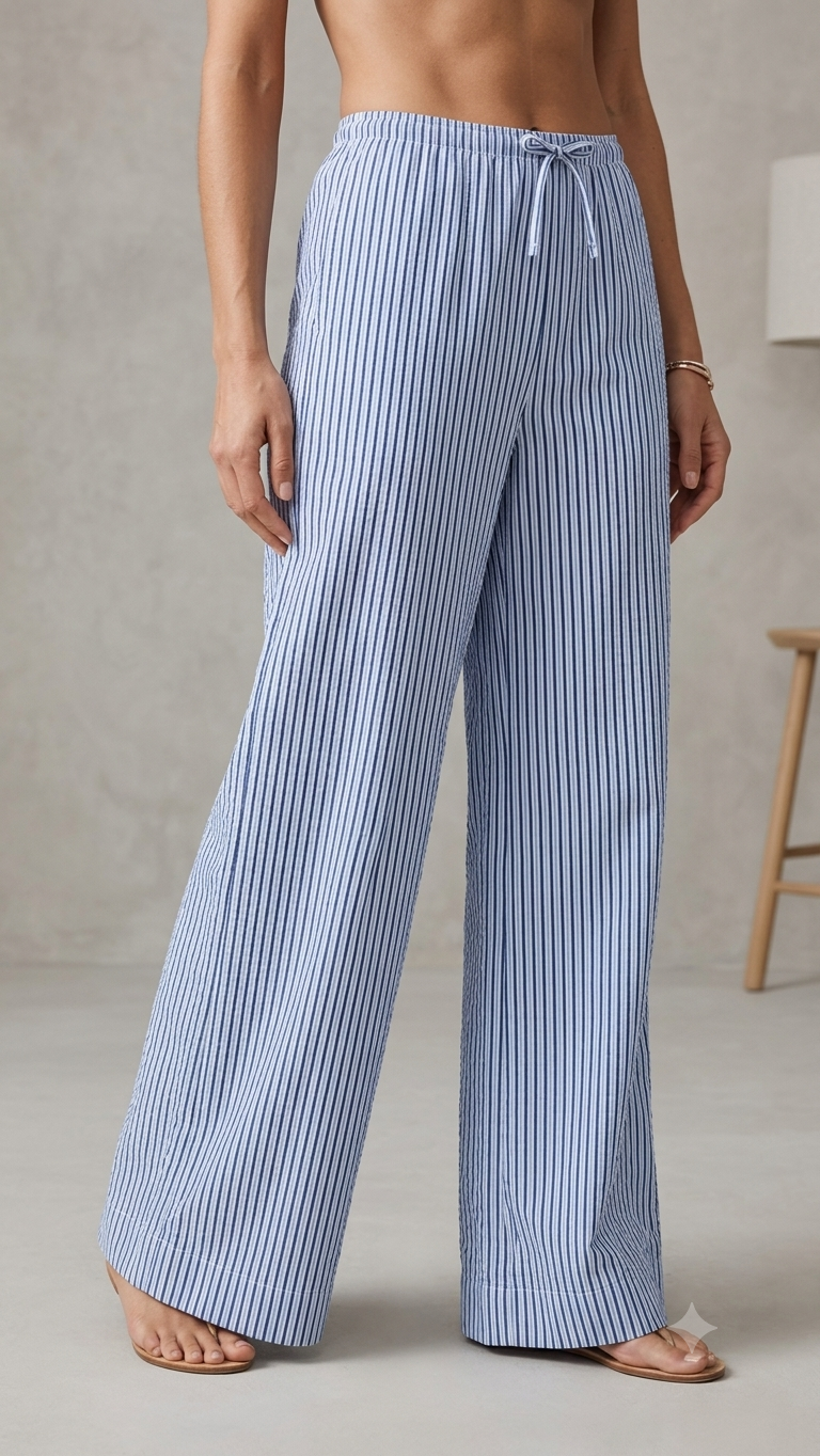 Blue Stripe Wide Leg Trouser