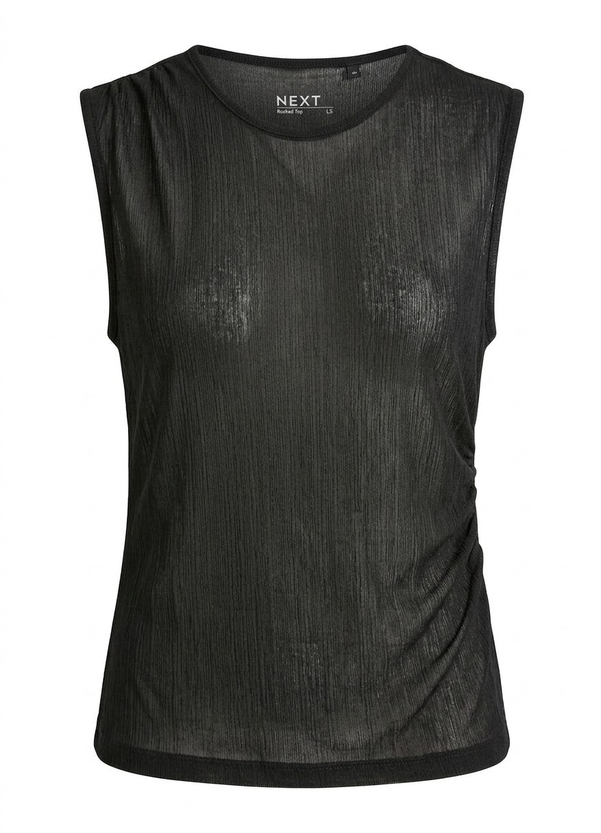 Black Textured Ruched Sleeveless Top