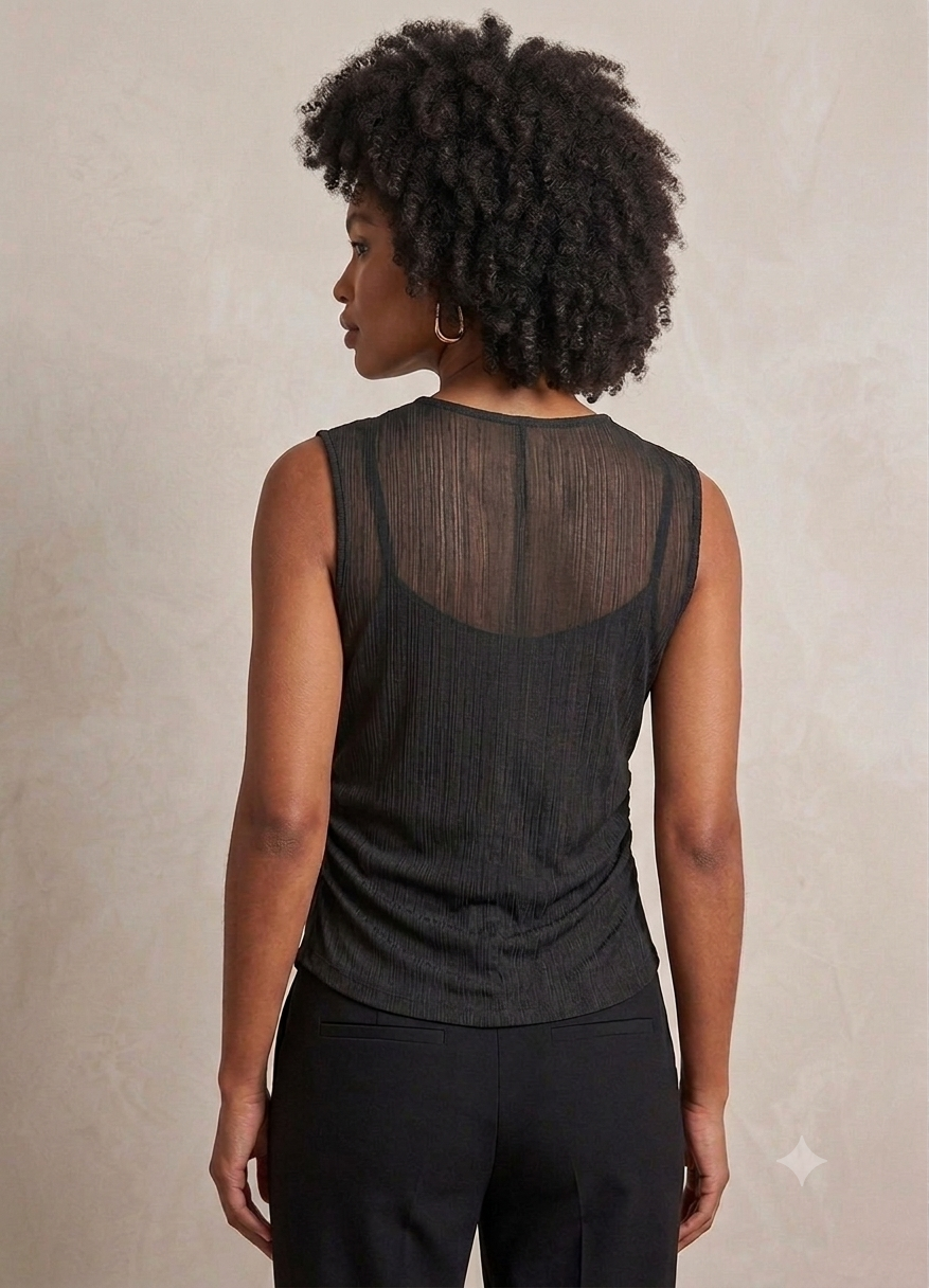 Black Textured Ruched Sleeveless Top