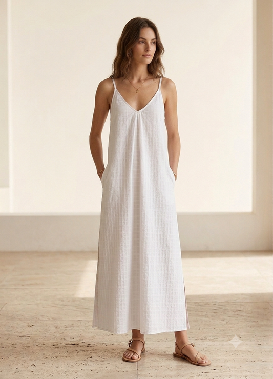 White Textured Cami Maxi Dress