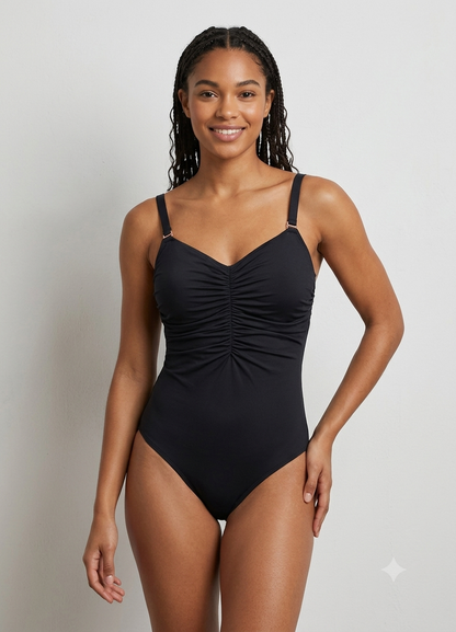 Black Ruched Front Classic Swimsuit