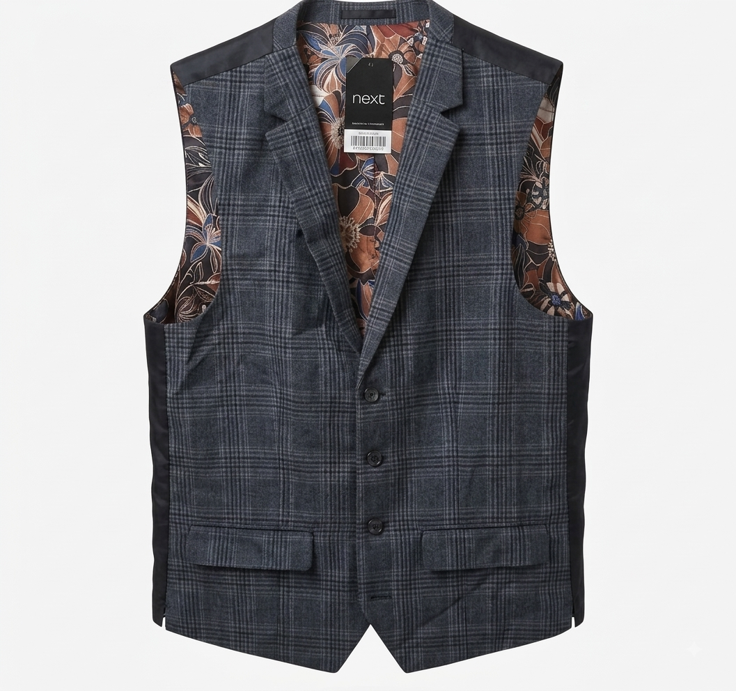 Tailored Classic Check Suit Waistcoat - Grey