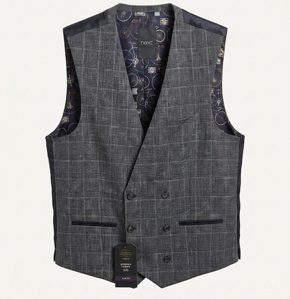Classic Double-Breasted Check Waistcoat - Charcoal Grey