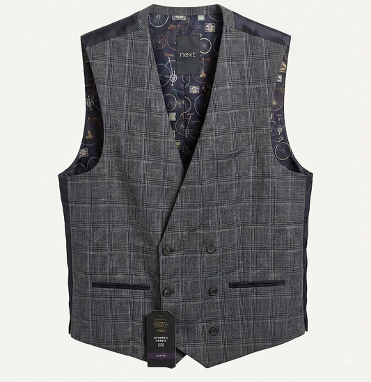 Classic Double-Breasted Check Waistcoat - Charcoal Grey