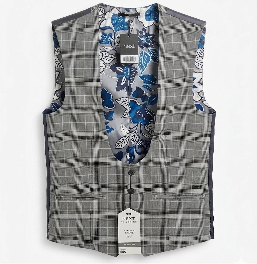 Prince Of Wales Check Suit Waistcoat - Grey