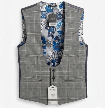 Prince Of Wales Check Suit Waistcoat - Grey
