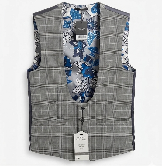 Prince Of Wales Check Suit Waistcoat - Grey