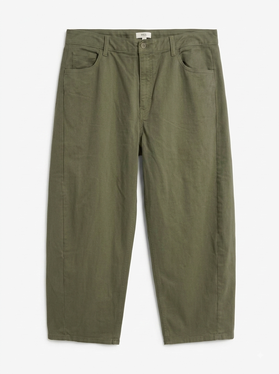 Barrel-Leg Horseshoe Short Jean - Olive Green