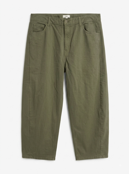 Barrel-Leg Horseshoe Short Jean - Olive Green