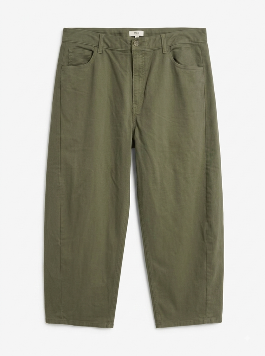 Barrel-Leg Horseshoe Short Jean - Olive Green