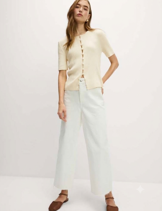 Cream Ribbed Knit Top