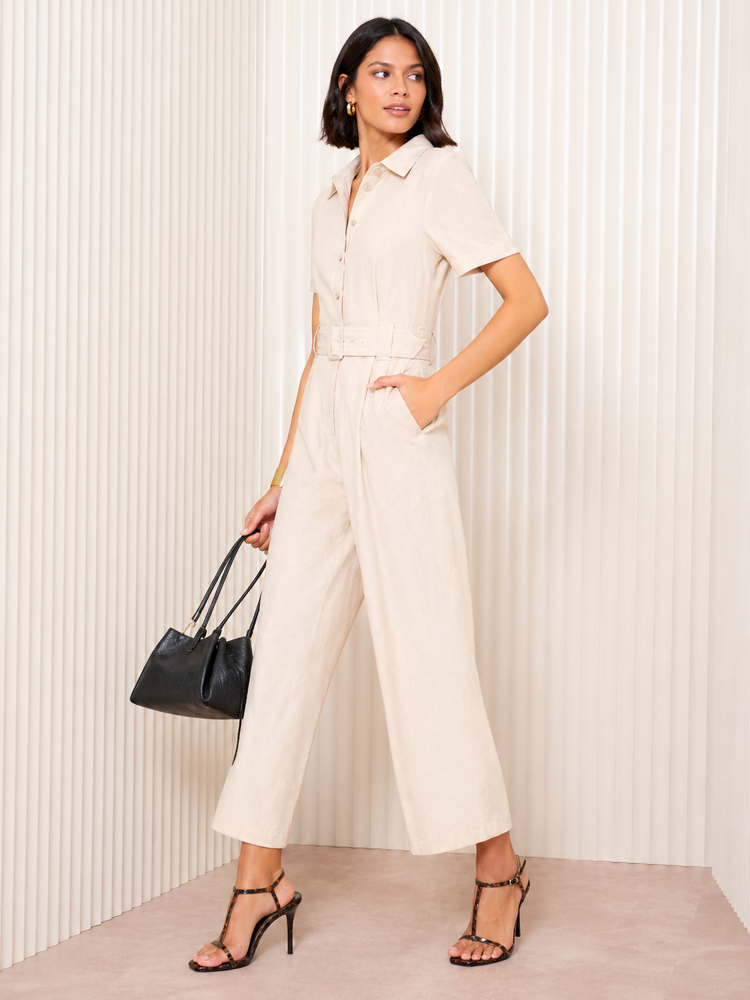 Short Sleeve Utility Tailored Jumpsuit