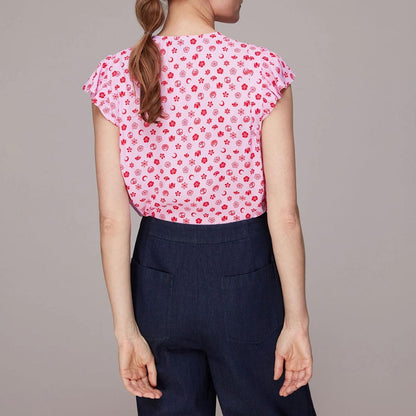 Whistles button front top in pink icon print