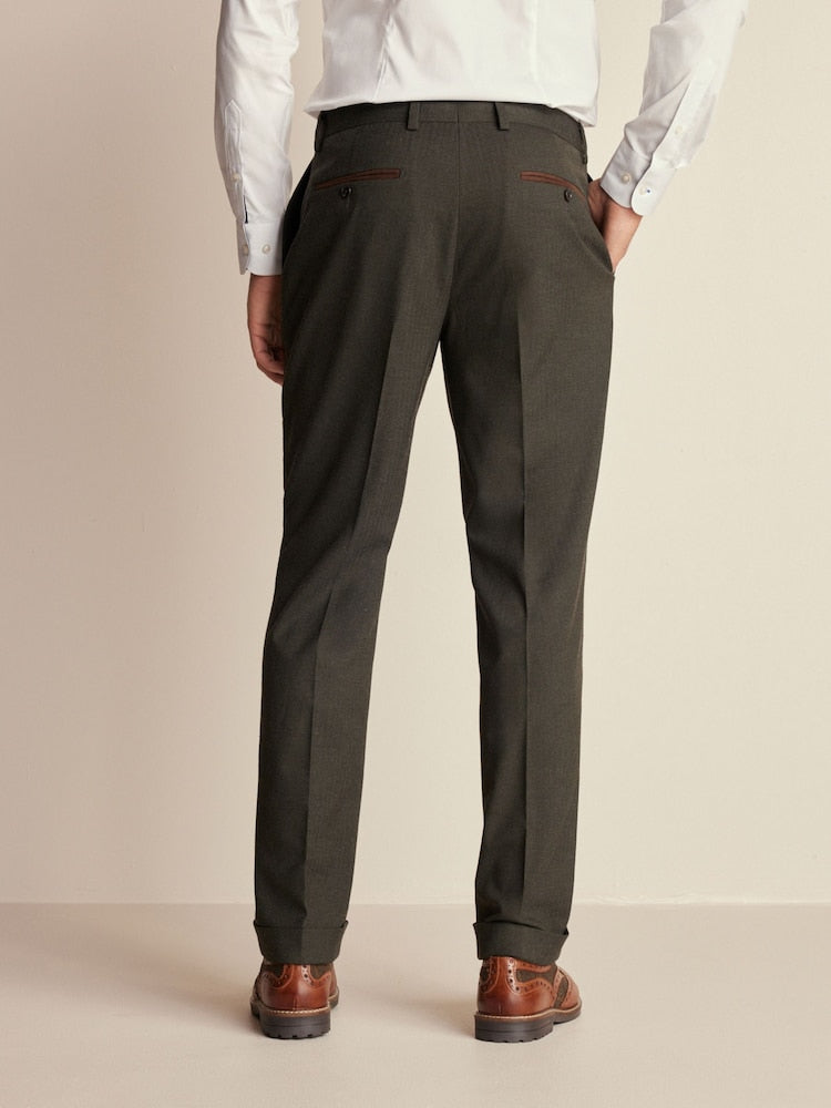Green Tailored Herringbone Suit Trouser
