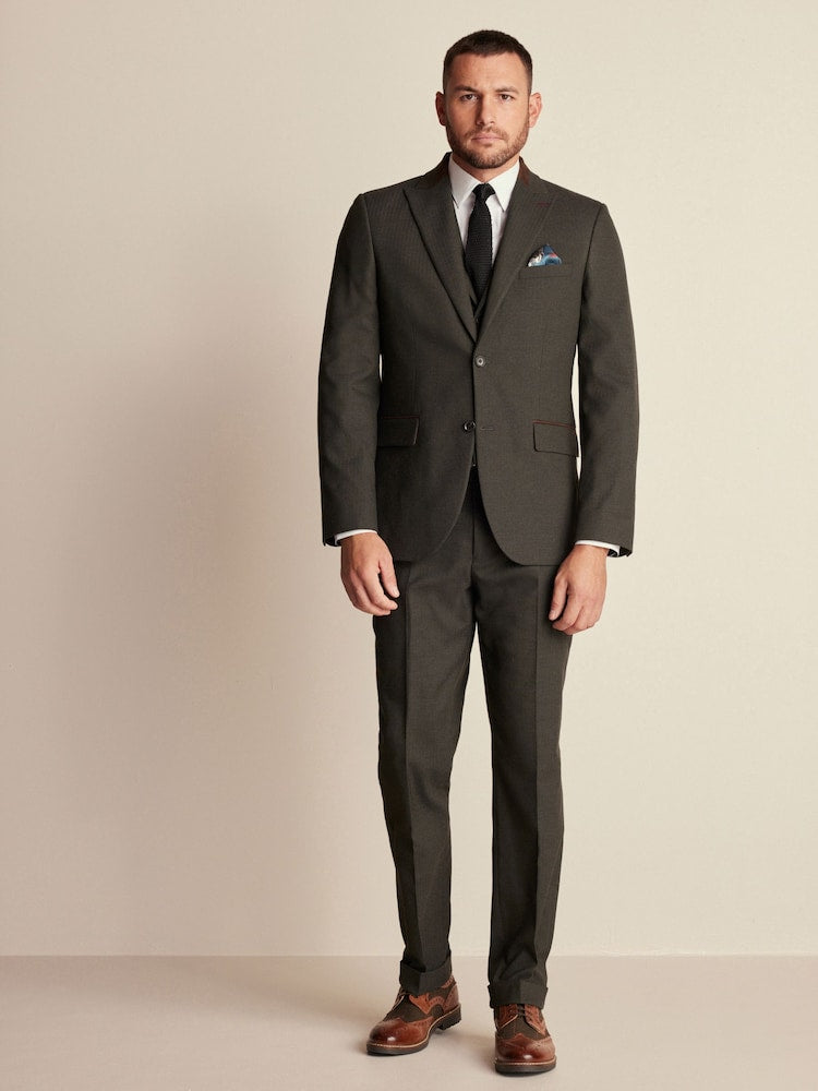 Green Tailored Herringbone Suit Trouser