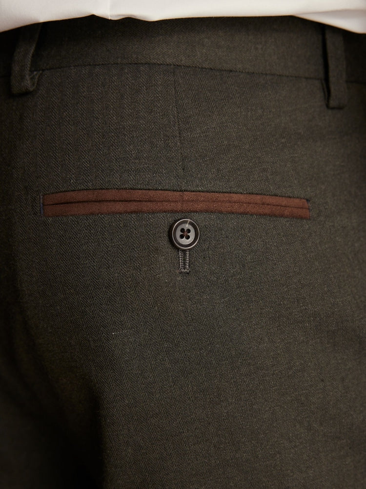 Green Tailored Herringbone Suit Trouser