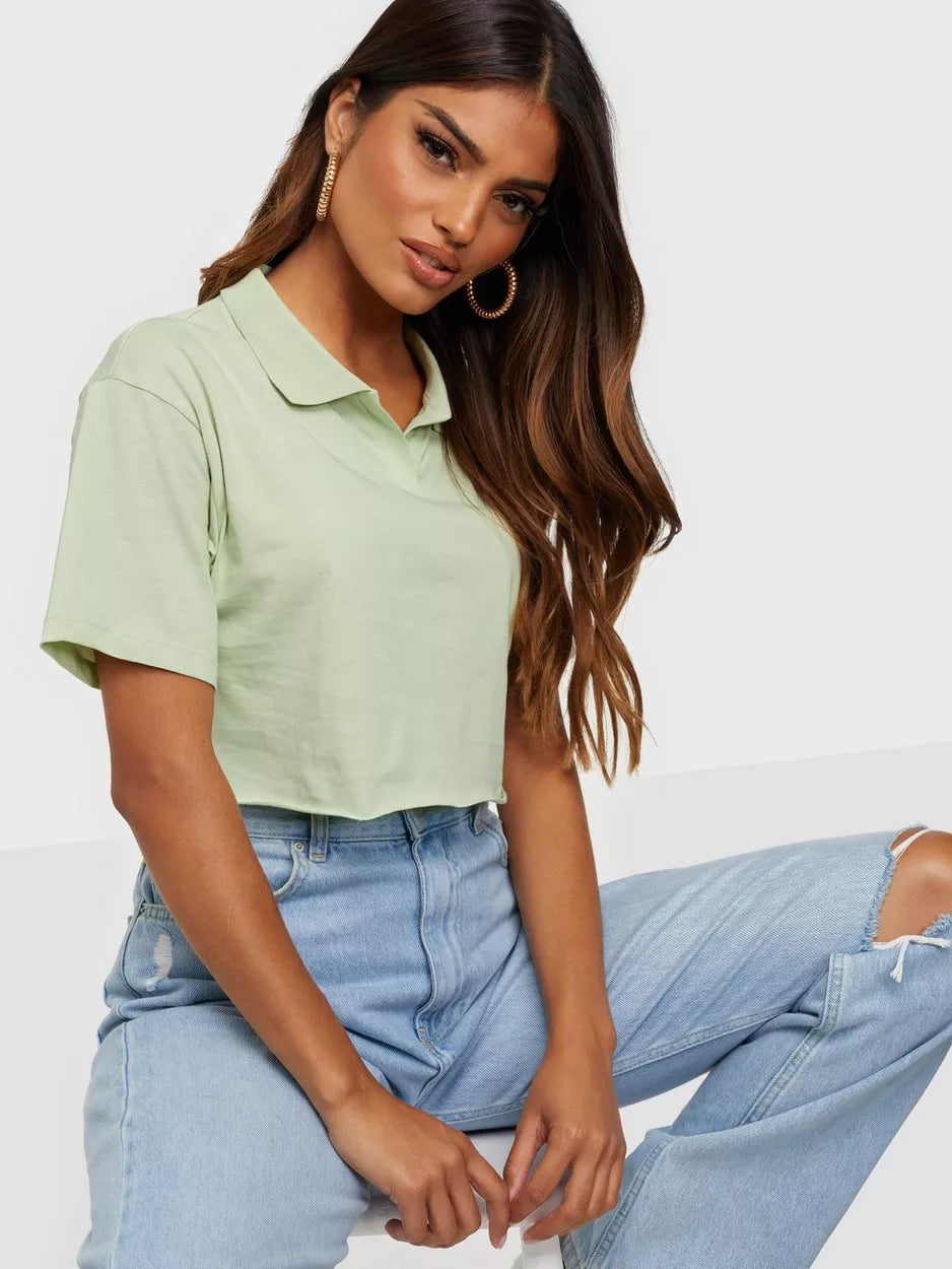 Cropped Collar Tee Light Green