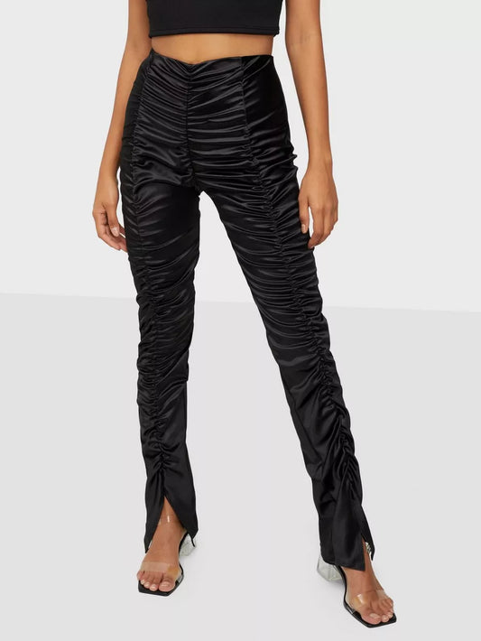 Ruched Satin Pant Black