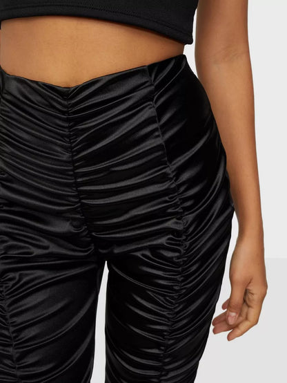 Ruched Satin Pant Black