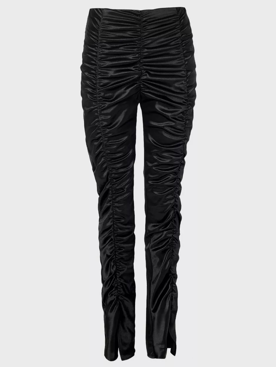 Ruched Satin Pant Black