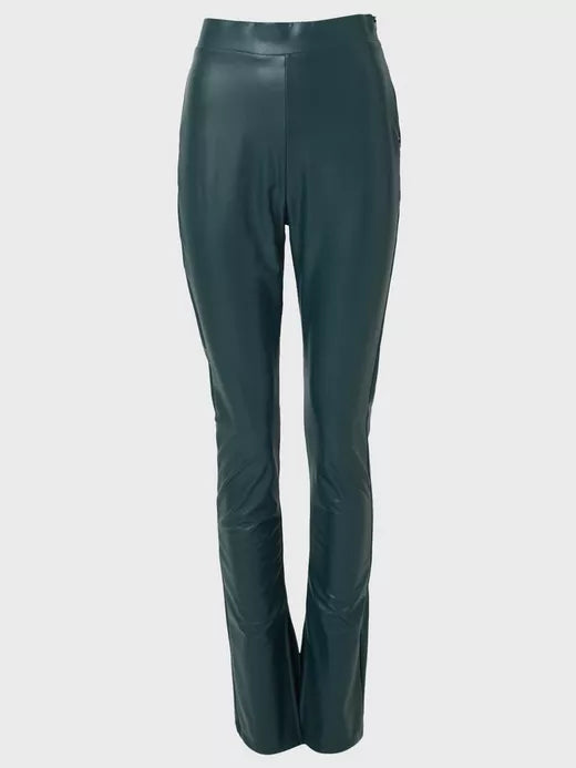 Green Stunning Pu Slit Pants