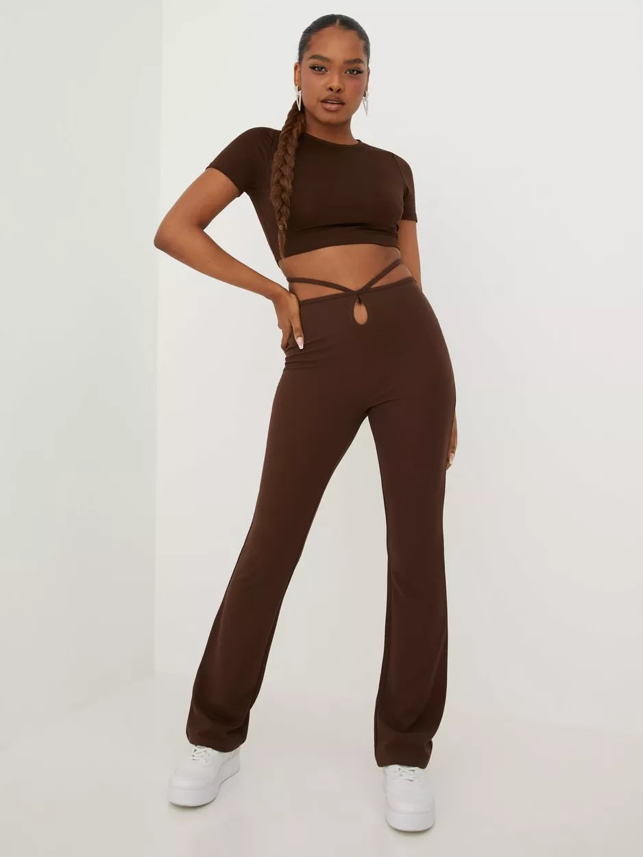 Crepe Tie Pants Brown