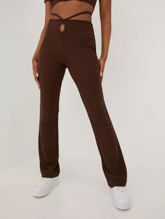 Crepe Tie Pants Brown