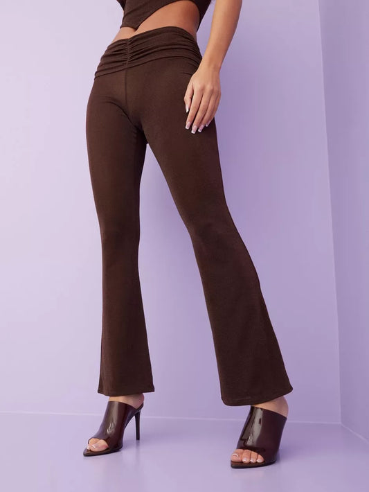 Low Ruched Lurex Pants Brown