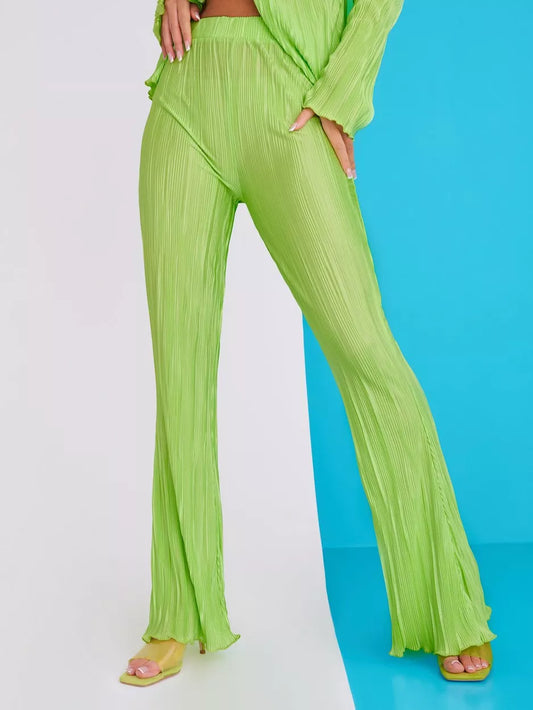 Flared Plisse Pants Green