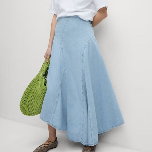 Denim High Waisted Maxi Asymmetric Skirt