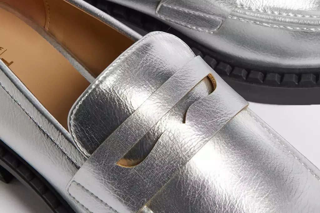 Silver Leather Loafers