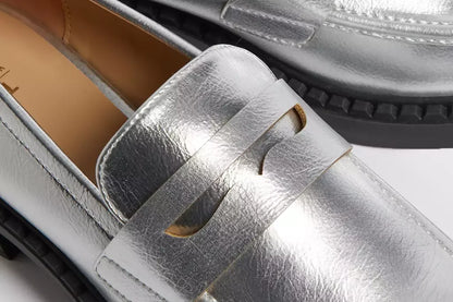 Silver Leather Loafers