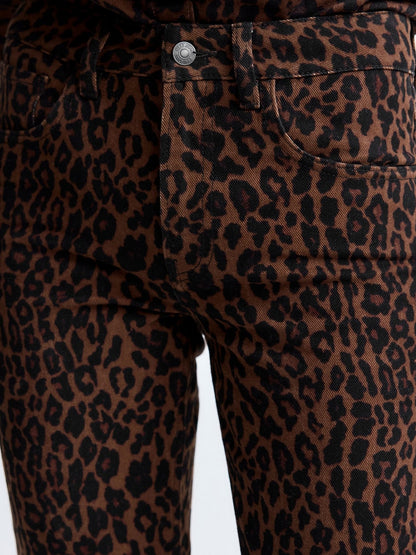Brown Leopard Print Cropped Denim