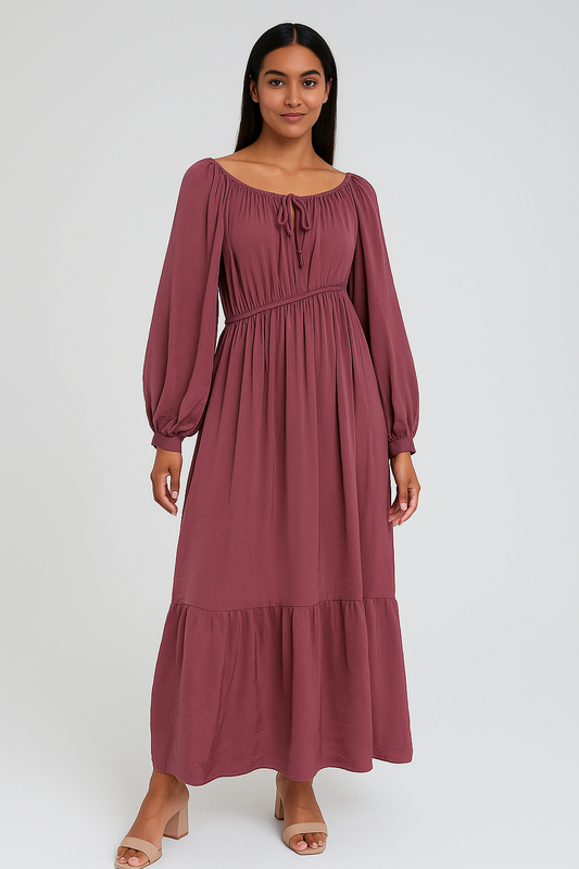 Plum Long Sleeve Maternity Dress