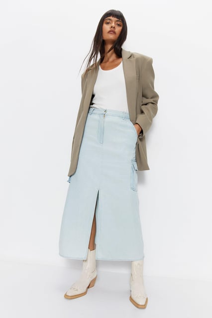 Denim Cargo Skirt Blue