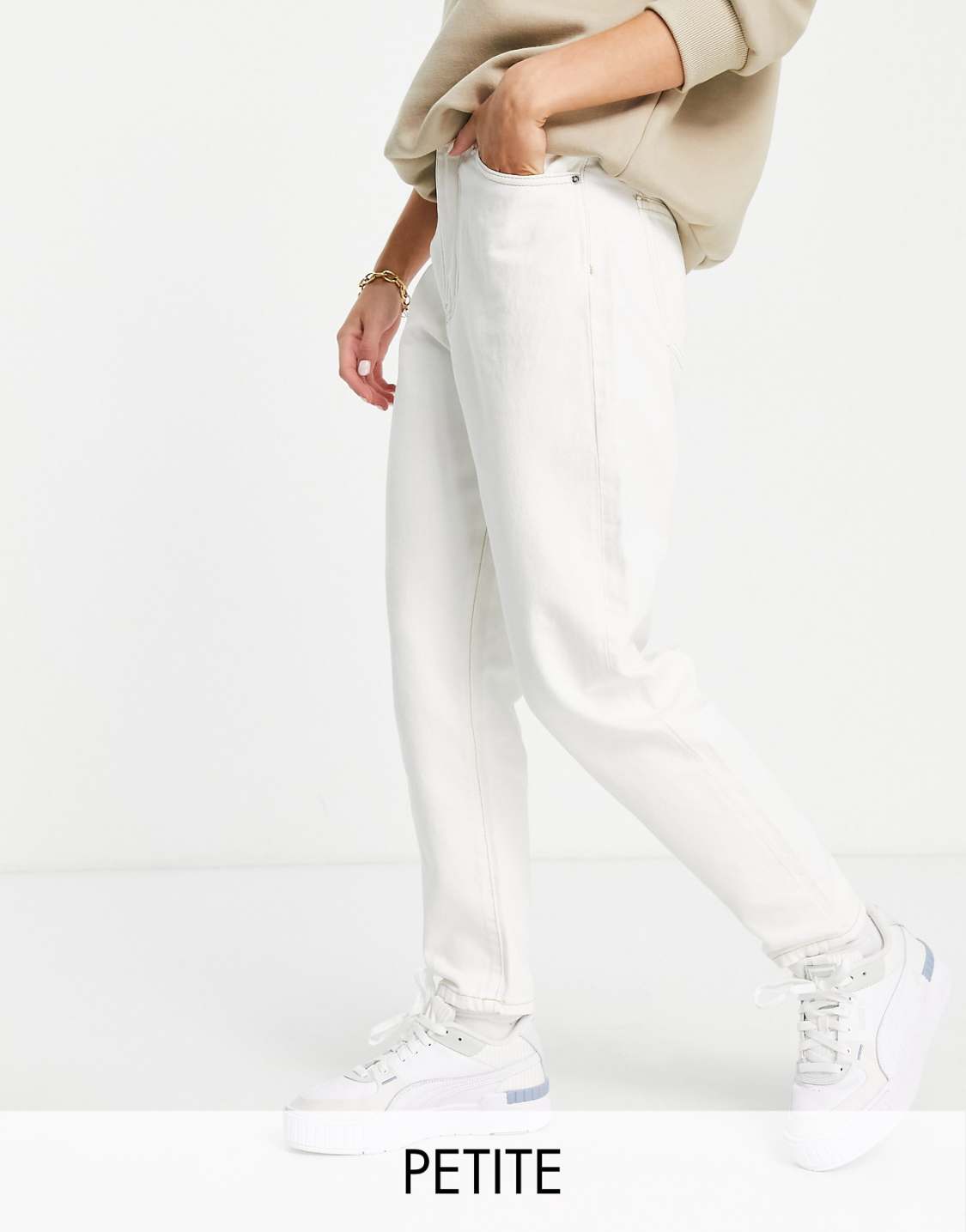 Petite Nora High Rise Mom Jeans in Ecru