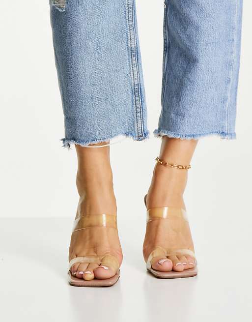 ASOS DESIGN Wide Fit Nasia heeled mules in clear